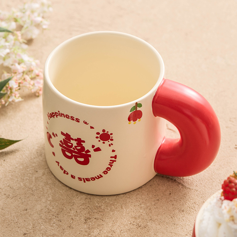 Cốc tai to cốc gốm sứ giá trị cao cho nữ cốc nước đôi tân hôn lễ hội cốc uống nước mùa hè gia dụng