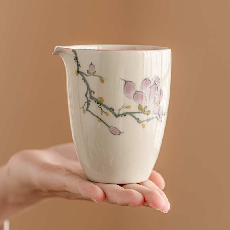 Tách Trà Hoa Mộc Lan vẽ tay, phụ kiện Bộ trà gốm sứ, tách trà đơn cao cấp, không nóng tay