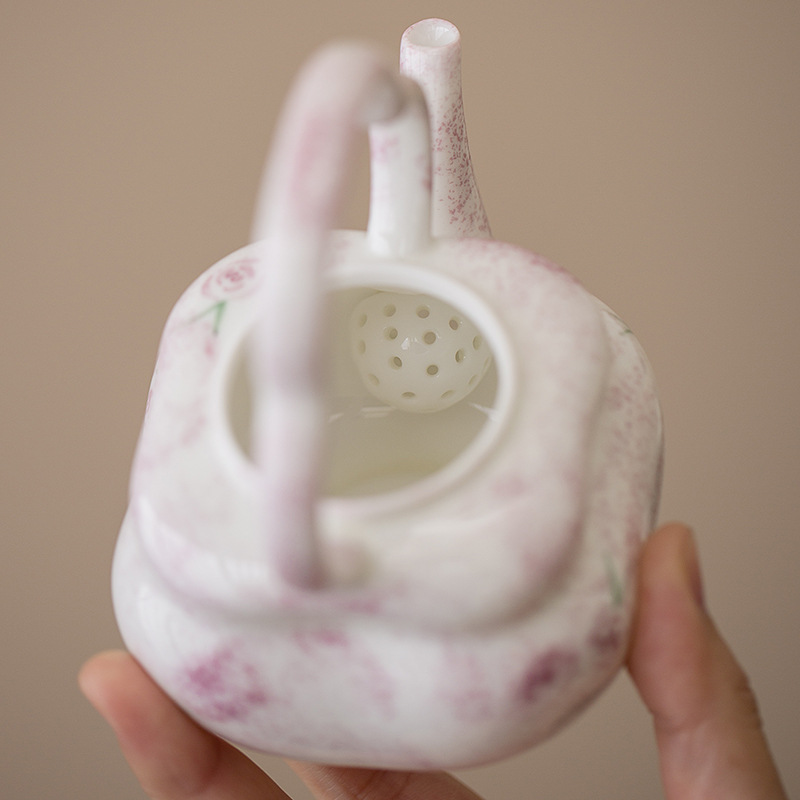 Cốc trà gốm sứ tráng men màu vẽ tay cốc chủ nhân bộ trà kungfu hoa hồng giá trị cao phụ nữ ấm trà đặc biệt có nắp bát