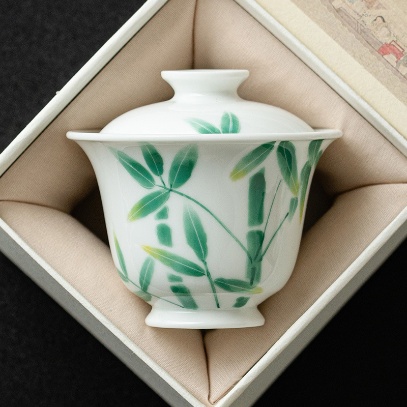 Bát có nắp sứ trắng Dehua Zhiyi Bát trà cao cấp vẽ tay có nắp Bát trà Kung Fu gia dụng không nóng tay