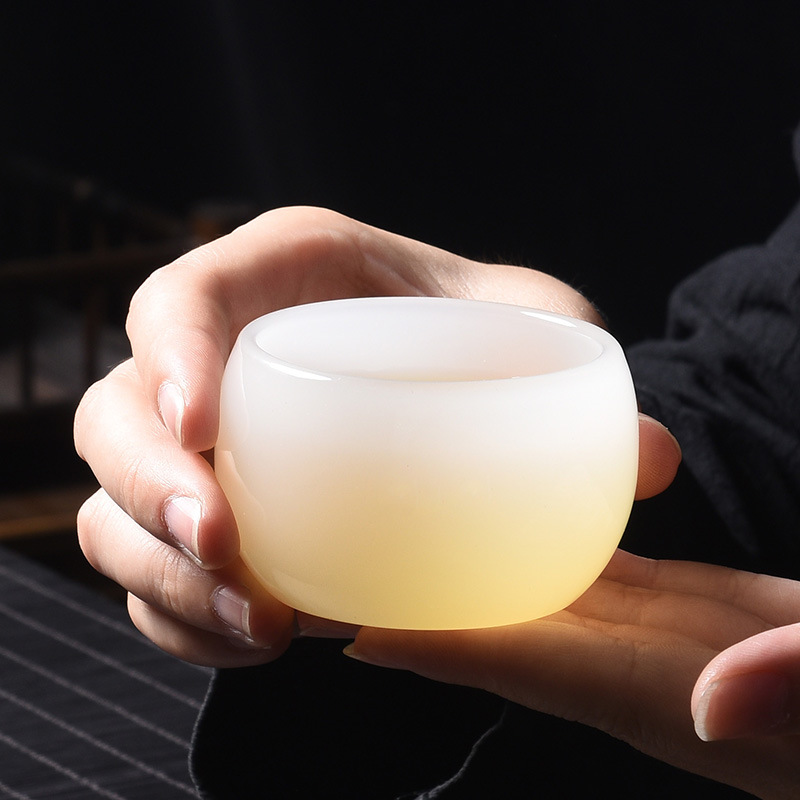 Cốc trà sứ trắng sứ ngọc dát bạc gia dụng cốc trà cỡ lớn cốc trà ngọc lưu ly cốc chủ nhân cốc đơn cốc bạc hộp quà