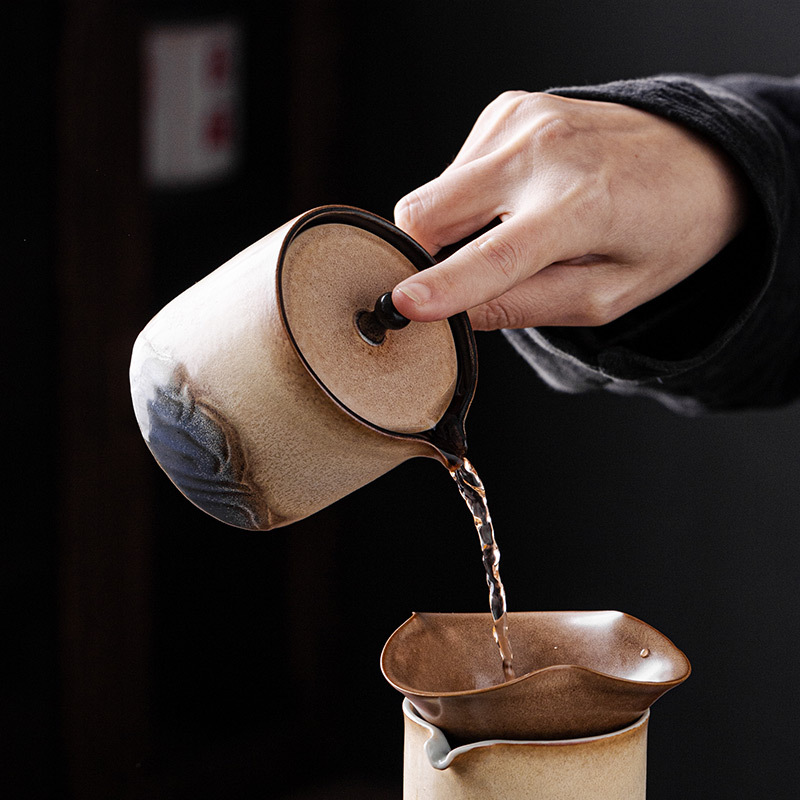 Ấm trà tay cầm bên Lò Nung Cangshan dụng cụ pha trà Kung Fu gốm cổ điển gia dụng có tay cầm chống bỏng Lọc ấm đơn