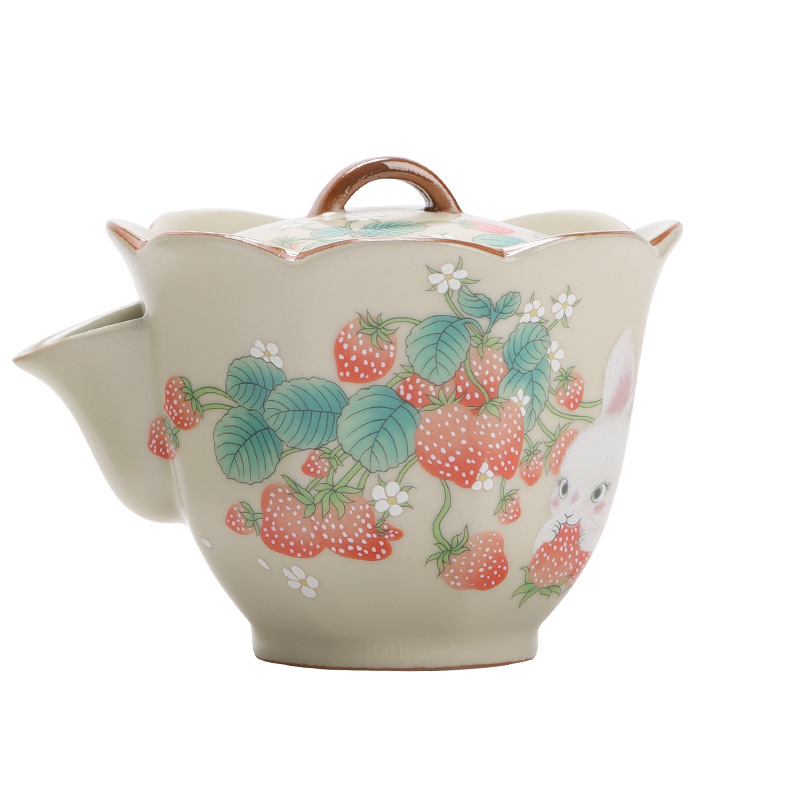 Ấm trà lò Ru Thỏ Dâu ấm trà gia dụng dễ thương Bộ ấm trà Kung Fu cao cấp ấm cầm tay gốm sứ có thể mở