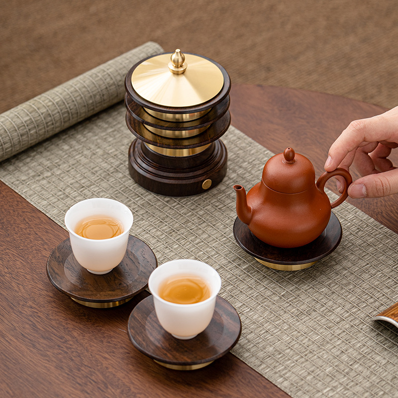 Bộ lót tách trà bằng gỗ đồng chùa Bộ lót trà bằng gỗ nguyên khối kiểu Trung Quốc mới sáng tạo sang trọng nhẹ nhàng lót tách trà cách nhiệt lót ly gỗ trà đạo