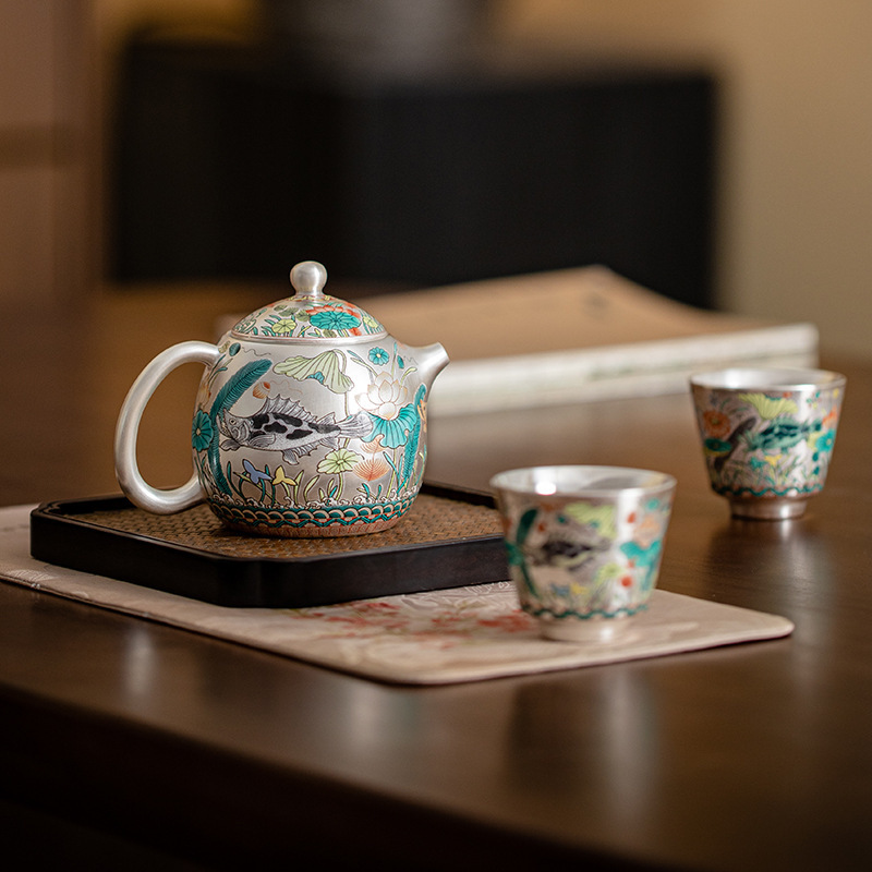 Bộ trà một ấm hai cốc mạ bạc bộ ấm trà cao cấp sang trọng nhẹ phòng khách gia dụng bộ trà phục vụ khách văn phòng