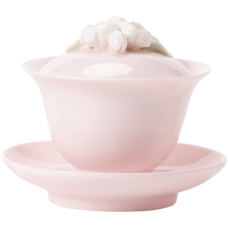 Bột đào nhào Hoa tam tài Bát trà cốc trà Bộ Trà Công Phu gốm sứ gia dụng cao cấp pha trà Bát cỡ lớn