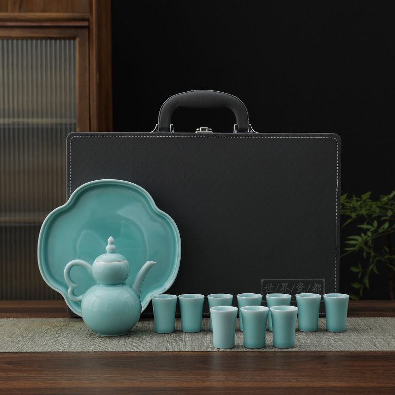 Bộ dụng cụ rượu Celadon Fulu gốm sứ gia dụng bình rượu phong cách Trung Quốc bình chia ly rượu đĩa rượu hộp quà tặng doanh nghiệp