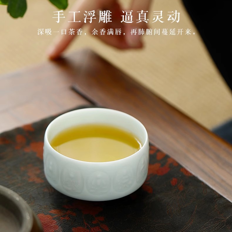Jingdezhen Handmade Shadow Green Đôn Hoàng Wanfo Master Cup Cốc đơn đặc biệt dành cho cá nhân Bộ trà Kung Fu bằng gốm