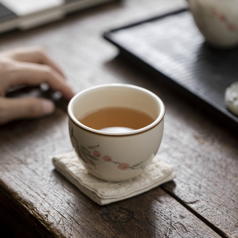 Cốc trà gốm sứ tráng men màu hồng cốc đơn cốc chủ nhân cao cấp dụng cụ trà Kung Fu Trung Quốc mới gia dụng cốc trà gốm sứ