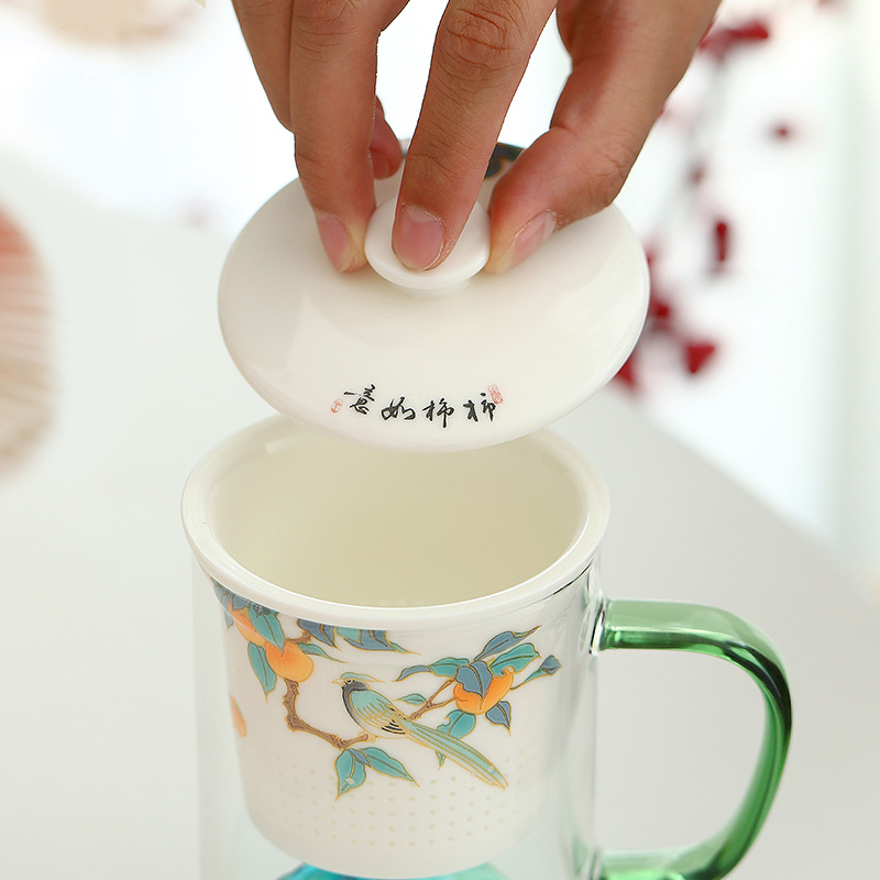 Mọi thứ Ruyi Guanshan Glass Văn phòng Cốc tách trà có nắp cốc dung tích lớn Cốc pha trà Kung Fu Cốc uống nước