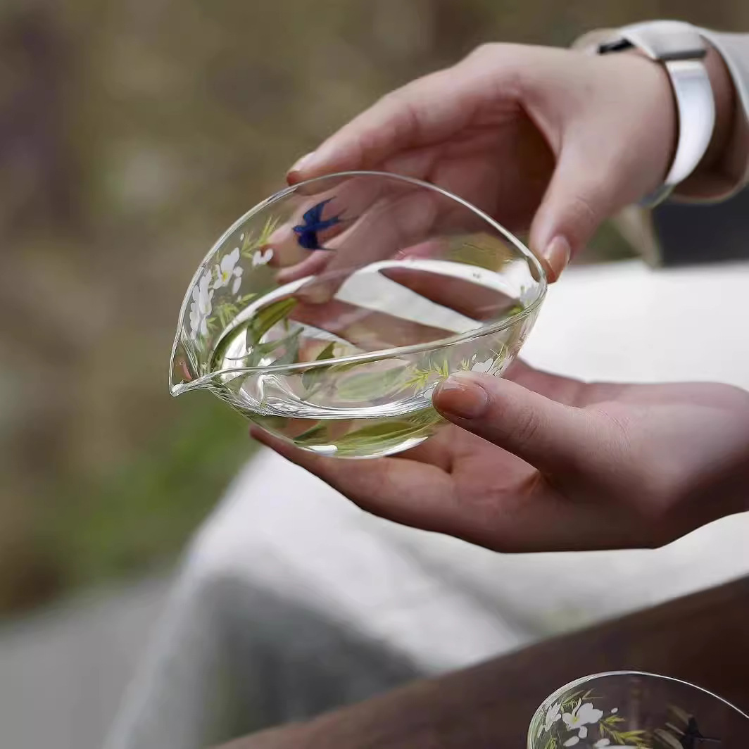 Cốc thủy tinh lưỡi liềm, tách trà, bộ trà đặc biệt trà xanh, bộ lọc, tách trà, bộ lọc, dụng cụ tách trà Kung Fu