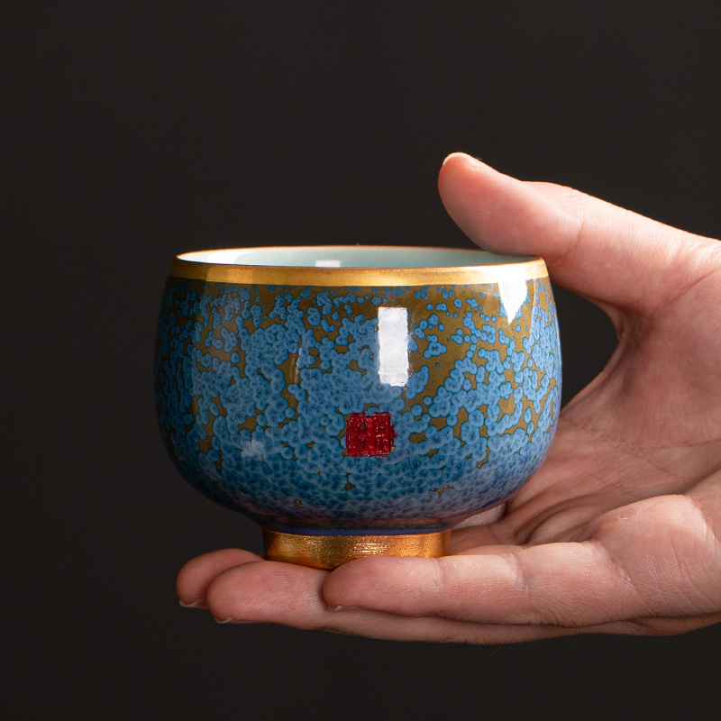 Cốc trà cá nhân nam mạ vàng xây cốc chủ cao cấp cốc đơn bộ trà Kung Fu hộp quà gốm sứ
