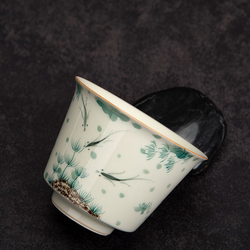 Bát có nắp vẽ tay, tách trà nhị tài, bộ trà công phu nhỏ, bộ pha trà gốm sứ có nắp, bộ trà đơn bán buôn gia dụng