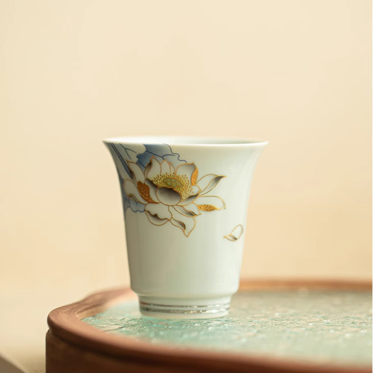 Màu xanh và trắng tuyệt vời Qinghuan cao cấp cốc chủ sở hữu cốc chuyên dụng cá nhân cốc trà bộ trà gốm sứ lớn bát trà