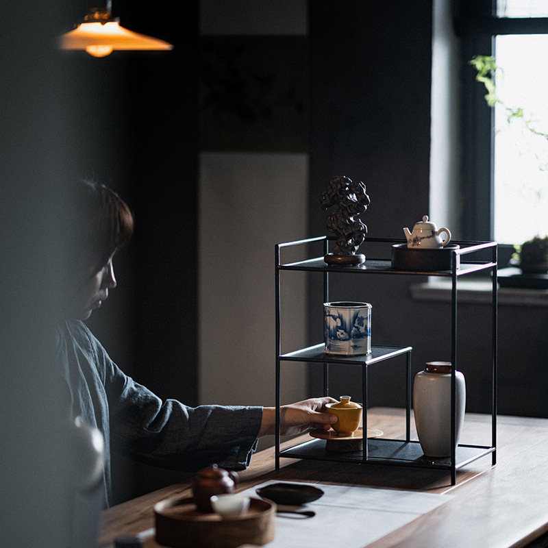 Giá để đồ Bộ ấm trà kiểu Trung Quốc mới của Da'antang, giá trưng bày, Giá sắt, tủ đựng ấm trà, giá bố trí phòng trà Thiền