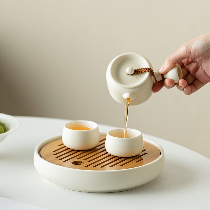 Bàn pha khô mặt trời và mặt trăng khay trà hình tròn bằng gỗ dụng cụ pha trà Kung Fu đơn giản gia dụng