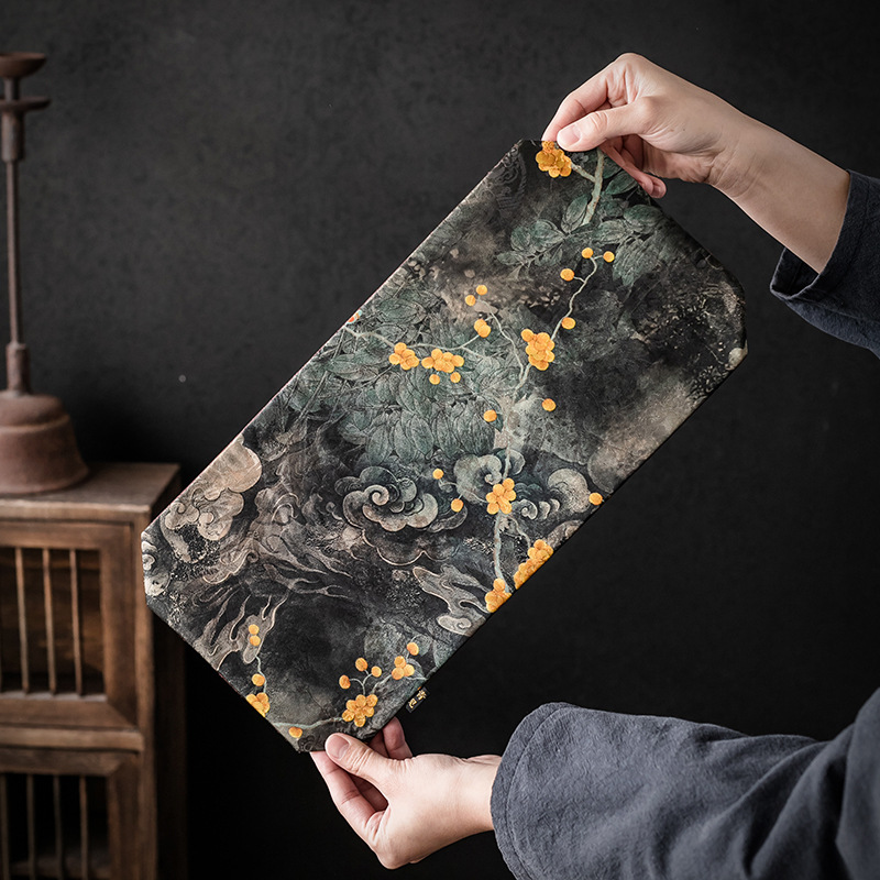 Bàn trà sợi mây thơm cao cấp Da'antang bàn trà Ý kiểu Trung Quốc mới cờ bàn trà chống thấm nước Tấm trải bàn pha khô vải Trung Quốc