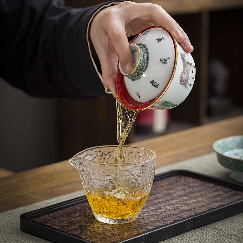 Jingdezhen cổ điển cỡ lớn bát có nắp ba tài dụng cụ pha trà cao cấp bát pha trà bát ly trà sứ