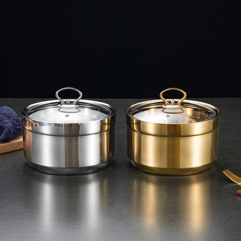 Thố đựng cơm nóng giữ nhiệt ~2.5L để bàn ăn phục vụ nhà hàng PBCP38 inox 2 lớp