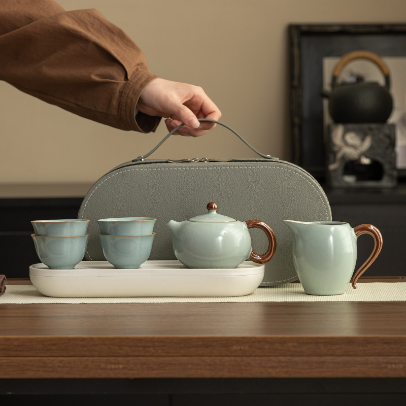 Bộ ấm trà du lịch Ruyao, tách trà, tách trà, bộ trà cầm tay, hộp quà tặng cho cha mẹ trưởng lão