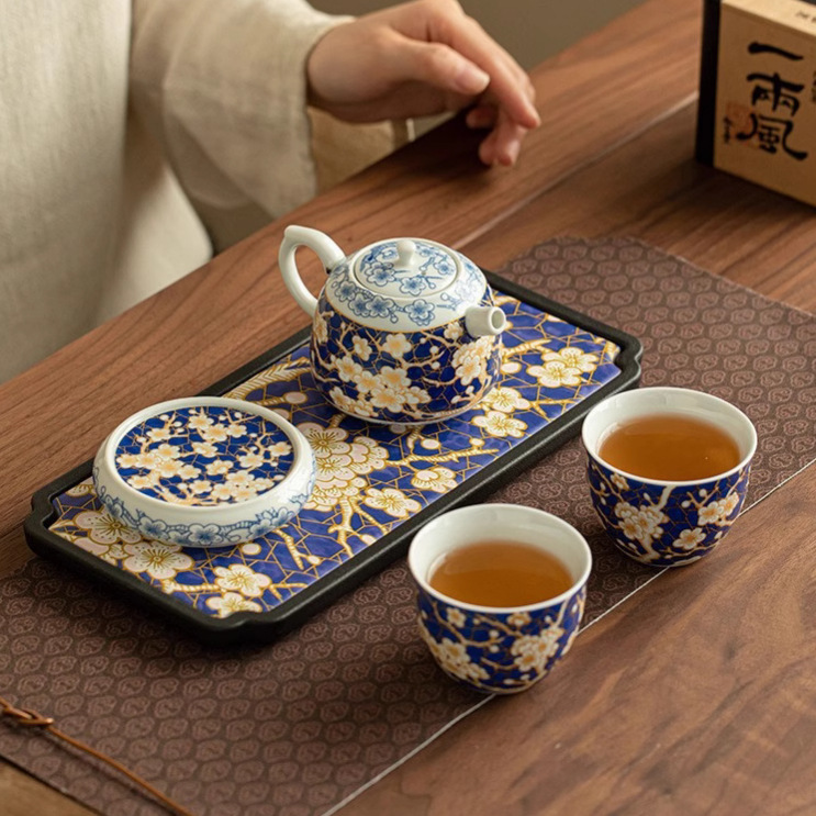 Ấm trà gốm sứ Bingmei một ấm hai cốc bộ dụng cụ trà Kung Fu ấm trà gia dụng có khay trà