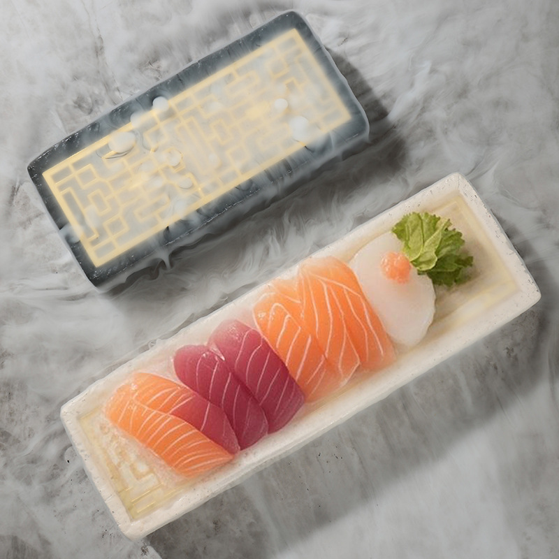 Đĩa sáng tạo kiểu Nhật, đĩa sushi hình chữ nhật, nhà hàng, ẩm thực phân tử hoa văn đá cao cấp, bộ đồ ăn nghệ thuật đá khô, đĩa ăn phương Tây