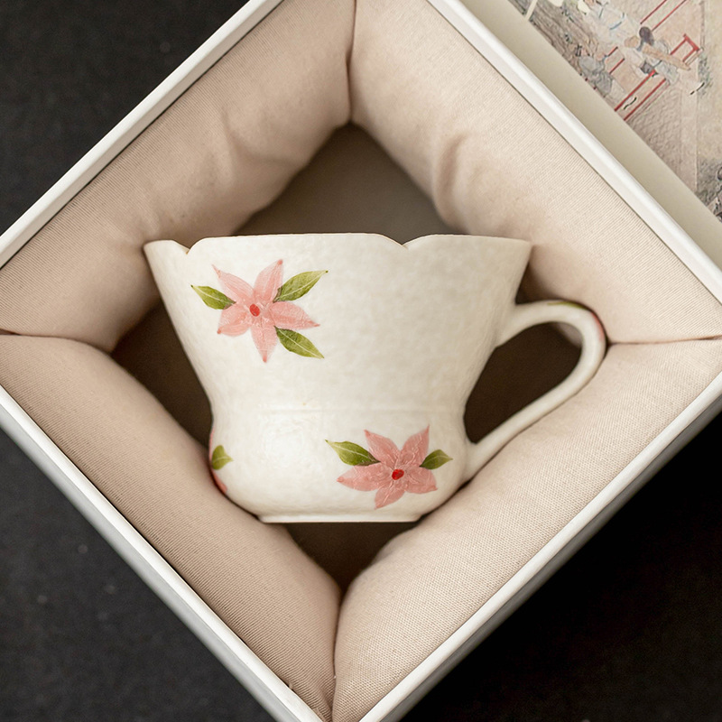 Đá khoáng trắng cốc trà chủ cốc cốc đơn vẽ tay hoa anh đào cốc gốm hộ gia đình cốc uống nước sáng tạo tinh tế cốc cà phê