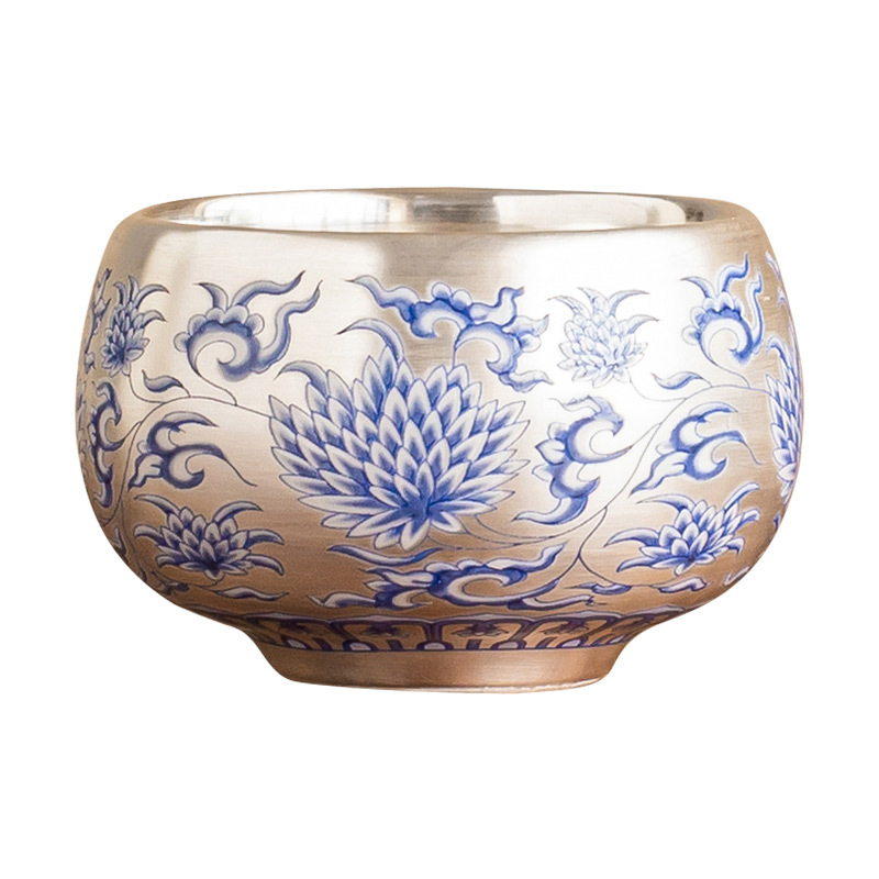 Cốc trà ánh sáng sang trọng mạ bạc 999 cốc chủ nhân từng bước hoa sen loạt thiền cốc gia dụng tách trà cốc