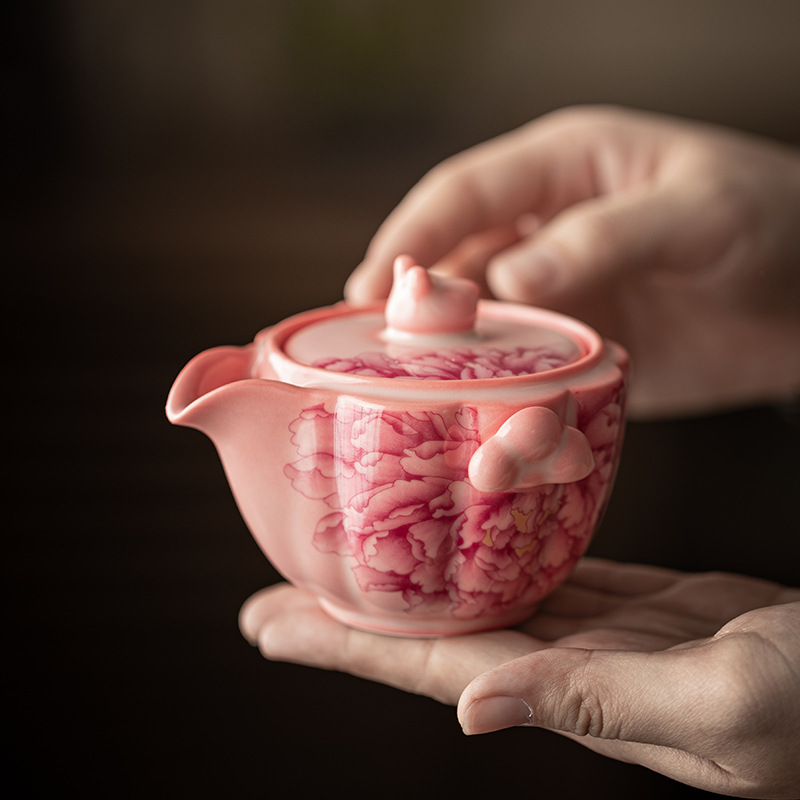 Thạch mỡ lợn bột đỏ Bộ trà du lịch quốc gia Sắc Thiên Hương Một ấm hai cốc Ấm trà gốm sứ gia dụng Cốc nhanh tiện dụng