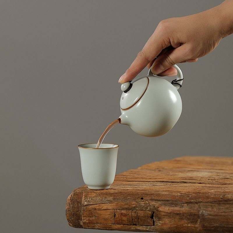 Ấm trà Ru Kiln Ấm trà Xi Shi Ấm trà làm bằng tay của bậc thầy Ấm trà đơn cao cấp gốm sứ cổ điển Bộ trà có thể mở bằng sứ Ru