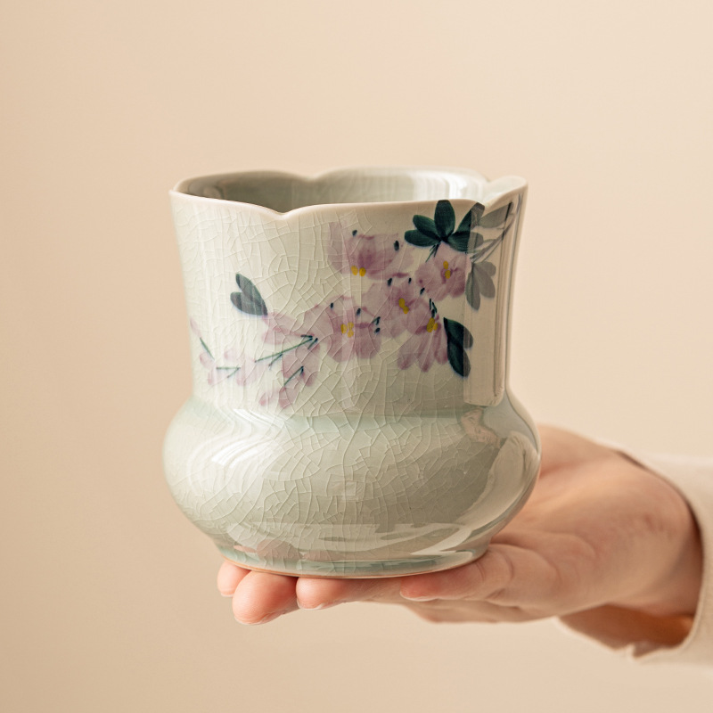 Bộ trà gốm sứ, Thùng xỉ trà, hoa mộc lan vẽ tay tinh khiết, nước rửa trà Jianshui Huating, nước rửa cốc tráng men đá Kung Fu nhỏ Meng