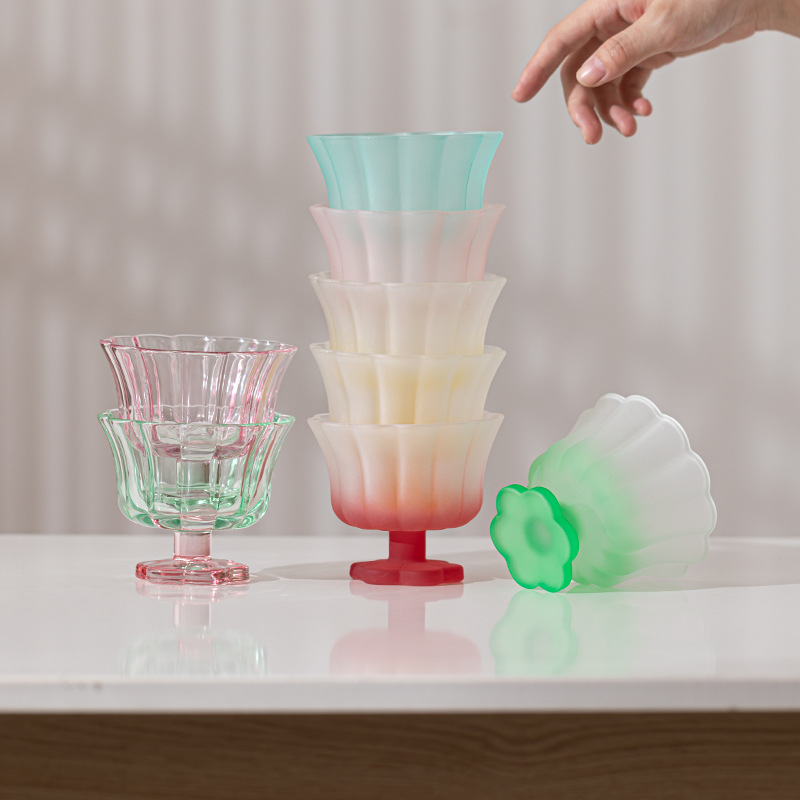 Cốc tráng miệng hoa thủy tinh cốc giải khát cốc nước trong suốt gia dụng sáng tạo cốc trà hoa quả cốc uống nước phụ kiện bộ trà