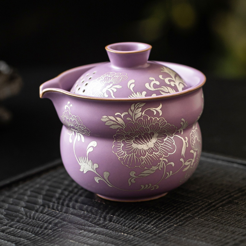 Chậu cầm tay gốm sứ, mẫu đơn bạc, bình trà tử đinh hương, bình trà Fulu màu tím, cốc trà, bát pha trà có lọc chống bỏng cao cấp