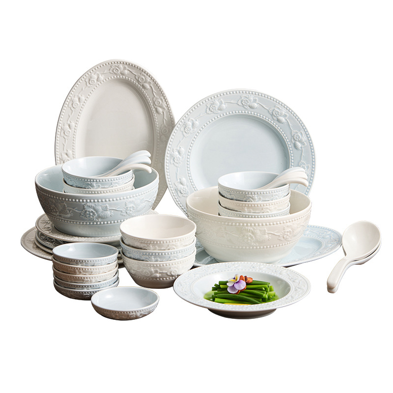 Nhà máy dâu tây chạm nổi gốm sứ món ăn phương Tây đĩa kem phong cách bộ đồ ăn giá trị cao bộ đồ ăn nhà mới tân gia đĩa
