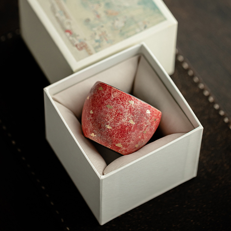 Cốc trà gốm màu đá, cốc chủ gốm, cốc trà, bộ trà kung fu cổ điển, cốc đơn thủ công, hộp quà tặng