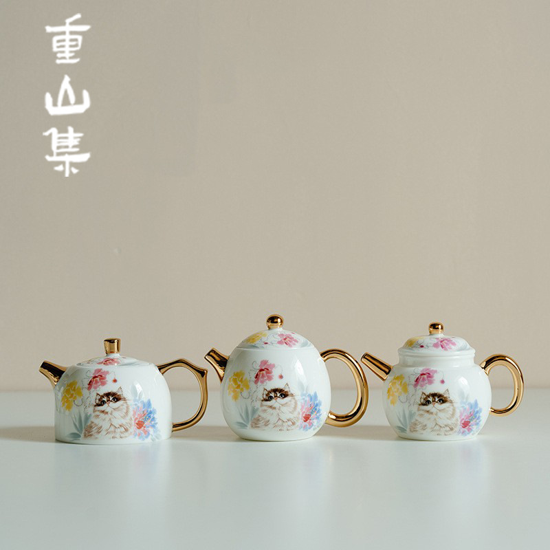 Ấm trà mèo màu pastel bằng sứ ngọc trắng có lỗ bóng, một mảnh dùng trong gia đình, quà tặng cao cấp, ấm trà kung fu bằng gốm văn phòng.