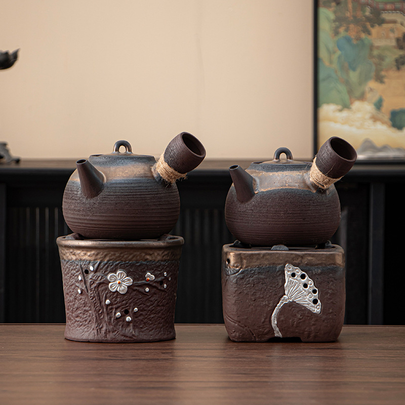 Đồ đun trà cổ điển bằng gốm thô, bếp đun trà bằng cồn, ấm đun nước ngoài trời bằng gốm, bộ trà Kung Fu kiểu Trung Quốc, bếp nấu trà xung quanh
