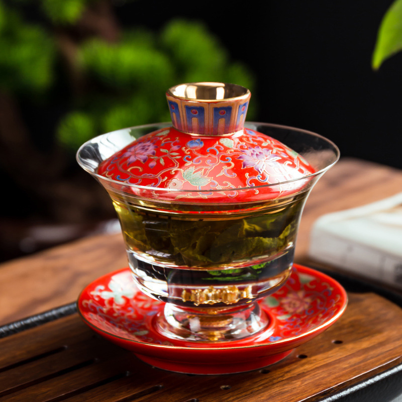Bát có nắp tam tài bằng kính sơn men, bát trà cỡ lớn, cốc pha trà, dụng cụ pha trà Kung Fu, bát trà, bát trà