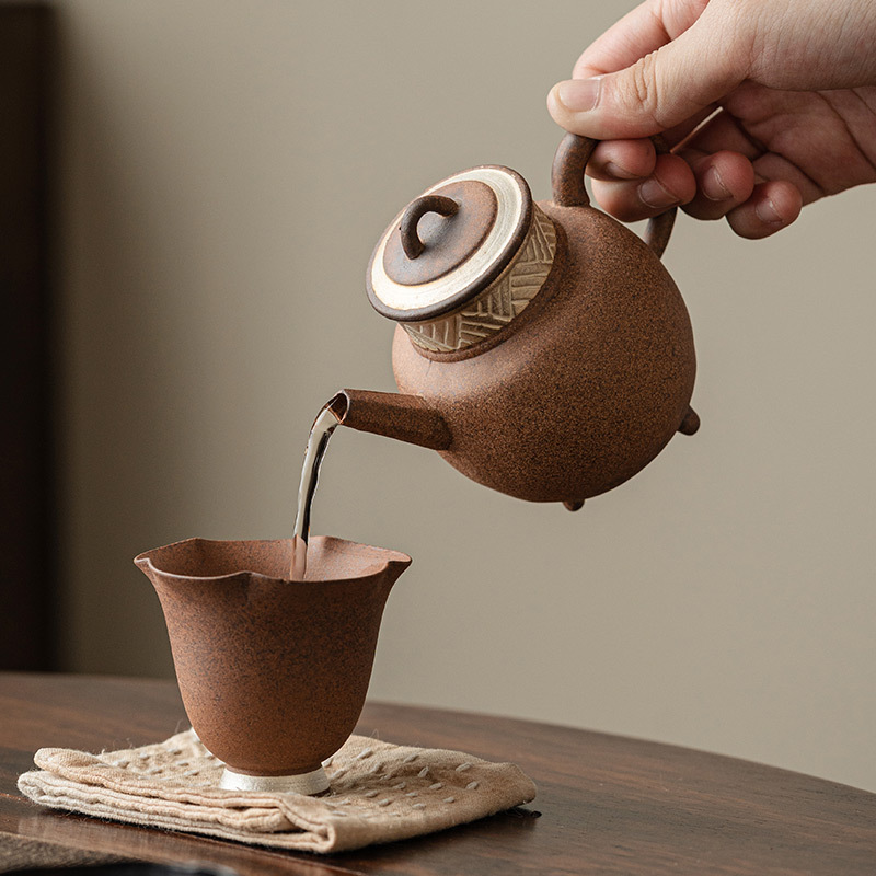 Ấm ba chân bằng đất sét cổ màu bạc vẽ thủ công ấm trà nhỏ ấm trà đơn ấm trà gia dụng dụng cụ pha trà Kung Fu cao cấp