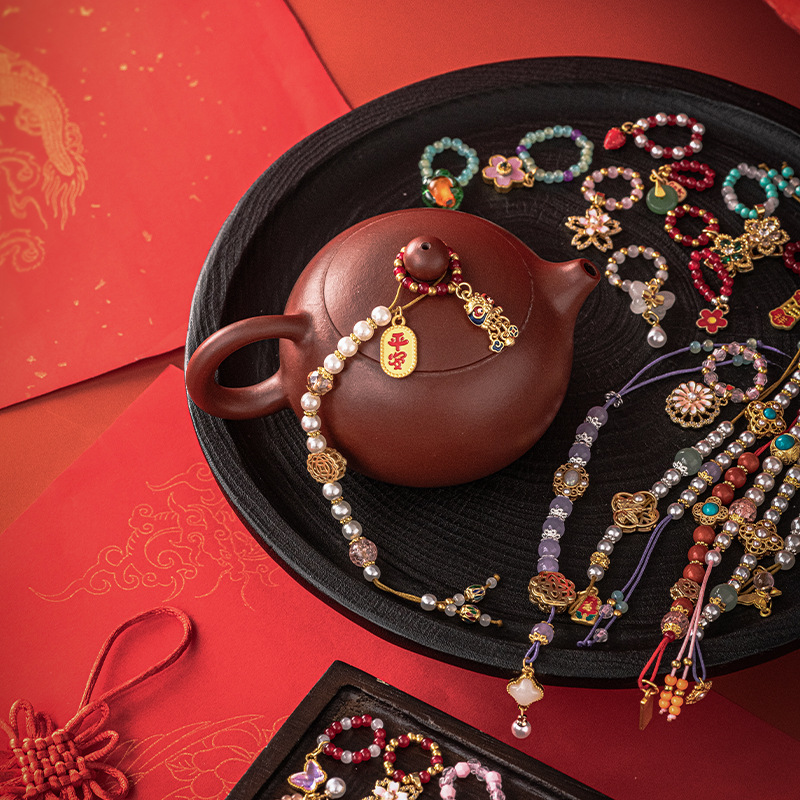 Mặt dây chuyền nhỏ xách tay kiểu Trung Quốc mới mặt dây chuyền ấm trà có nắp gia dụng ấm trà dây trà đồ trang trí phụ kiện trà đạo