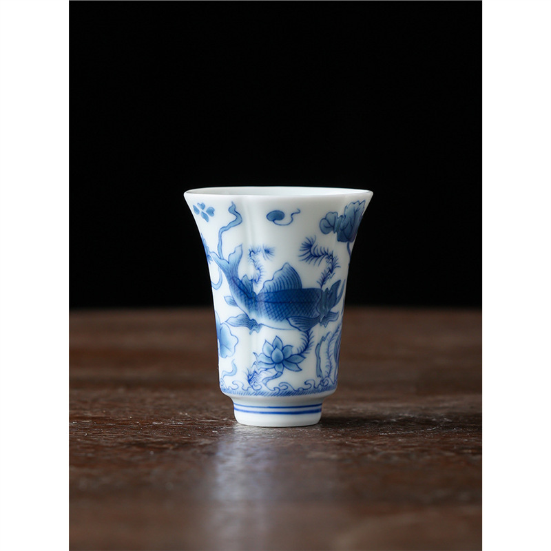 Cốc trà tráng men màu trắng xanh Bộ trà Kung Fu sứ trắng Dehua cốc chủ nhân chuyên dụng cá nhân tách trà cốc đơn