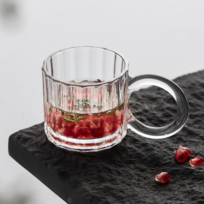 Cốc nước thủy tinh vòng tròn nổi Họa Tiết Dọc cốc uống cà phê tai treo cốc trà văn phòng nhà hàng giá trị cao gia dụng