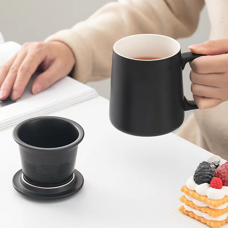 Gốm sứ hình học đơn giản nhà văn phòng tách trà tách trà Cốc văn phòng có nắp lọc cốc nước Mark