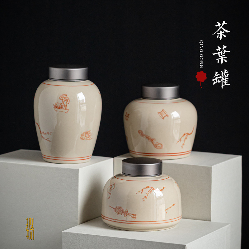 Thùng trà có nắp thiếc tráng men màu xám thực vật Thùng Trà đen bằng gốm lớn kiểu Nhật