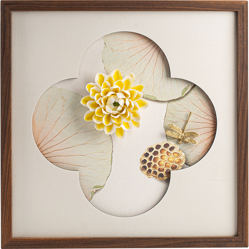 Phòng khách ba chiều treo tường vuông Tranh treo Gốm Gỗ Óc Chó Tranh trang trí phong cách Trung Quốc