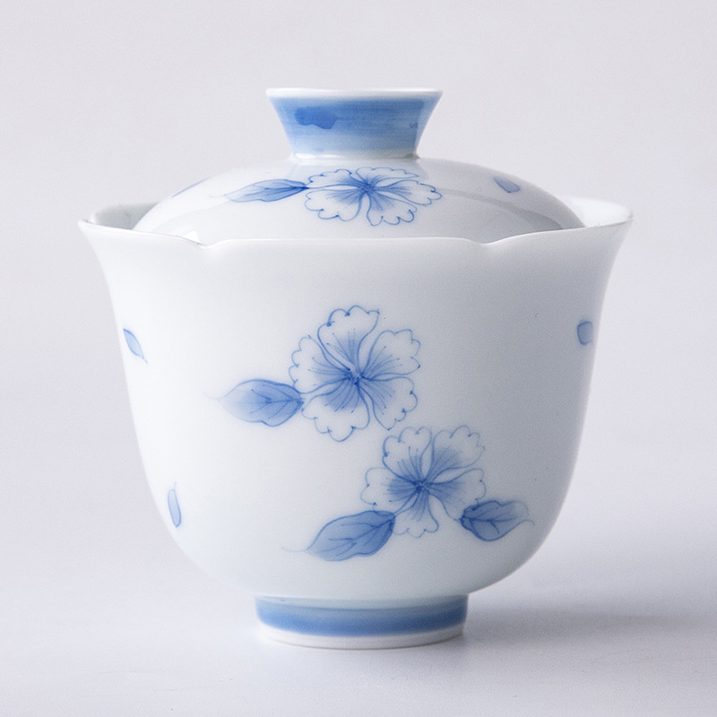 Bát có nắp vẽ tay tráng men, bát trà gốm thủ công, cốc trà, bộ trà Kung Fu sứ trắng, bát pha trà chuyên dụng cho nữ