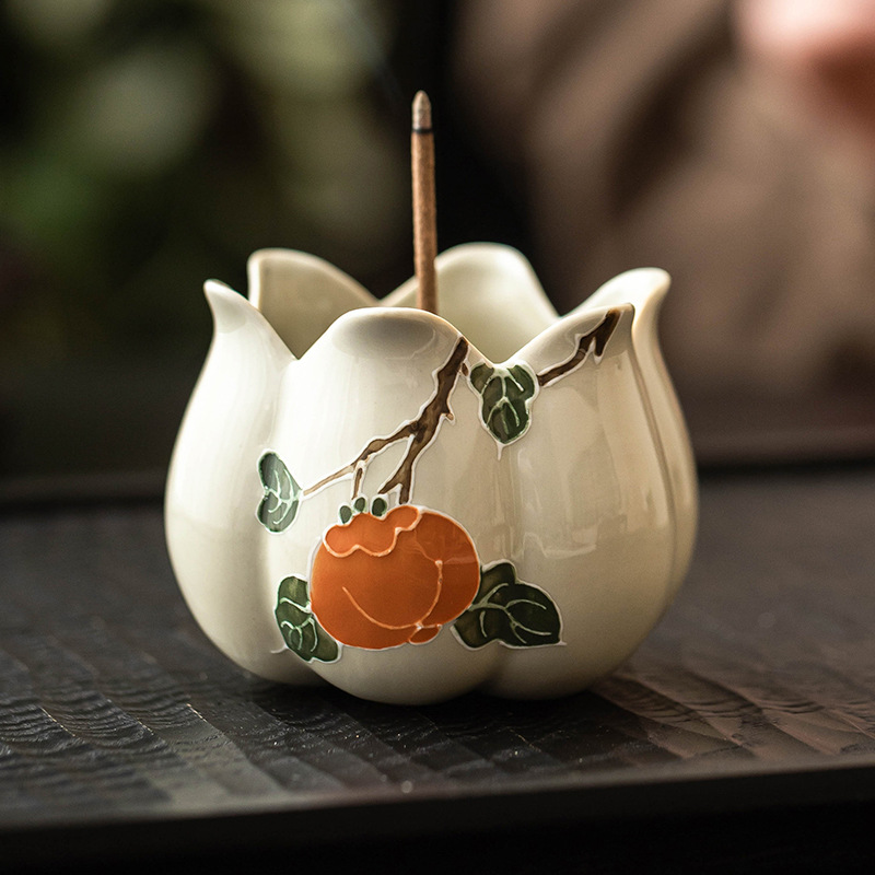 Ghế cắm hương gốm sứ vẽ tay đống tượng hồng hồng mơ mộng nở hoa lư hương đồ trang trí nội thất gia đình nhang chỉ nhang