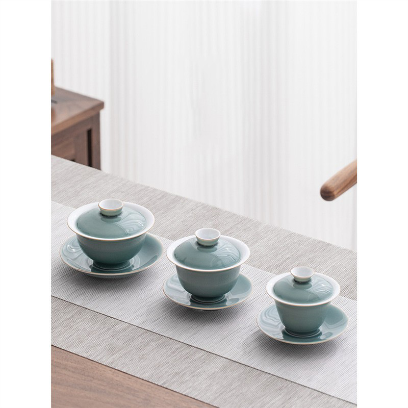Yanyu Qingshan Sancai có nắp Bát trà đơn cao cấp có nắp Bát trà bộ trà men xám xanh không nóng
