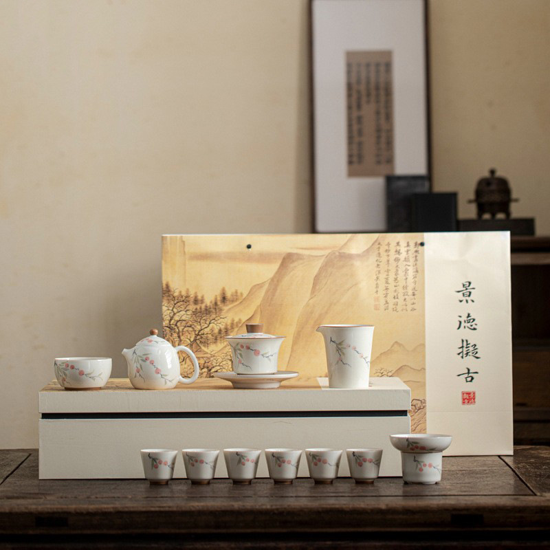 Bộ ấm trà vẽ tay tráng men có nắp ấm trà hộp quà cao cấp dụng cụ trà Kung Fu gia dụng bằng gốm sứ lưu niệm