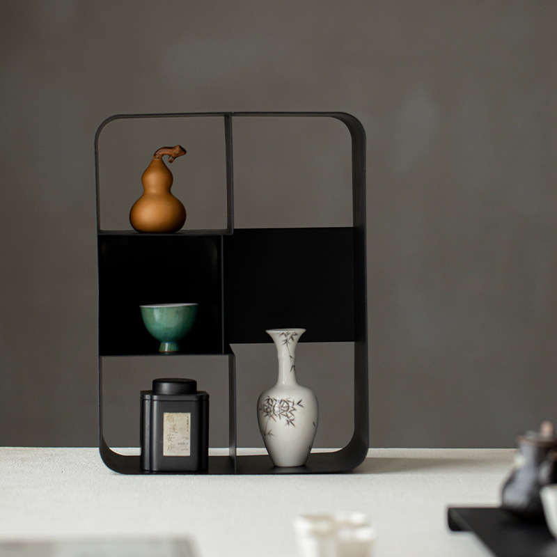 Sắt rèn trà nhà kho phòng trà để bàn bộ ấm trà ấm trà lưu trữ có giá để đồ cổ giá có giá để đồ wabi-sabi cốc